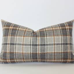 Brown Plaid Lumbar Pillow, Windowpane Beige Cushion, Cream Gray Ivory Charcoal Throw Pillow -- Nolan - thumbnail 2