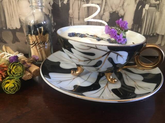 Vintage Footed Tea Cup Egyptian Musk & Vanilla Candle - image 1