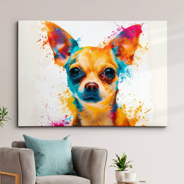 Chihuahua Abstract Paint Splash Pet Modern Painting Wall Art, Framed Canvas Poster Print, Home Kitchen Office Room Decor, Gifts - image 1
