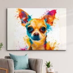 Chihuahua Abstract Paint Splash Pet Modern Painting Wall Art, Framed Canvas Poster Print, Home Kitchen Office Room Decor, Gifts - thumbnail 1