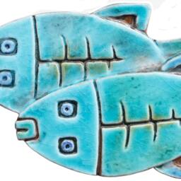 Ceramic Fish Wall Hanging Turquoise Textured Tile Art - 28cm/11 - thumbnail 2
