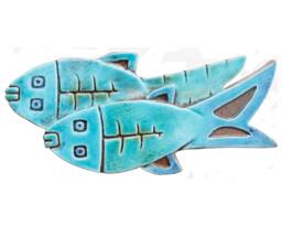 Ceramic Fish Wall Hanging Turquoise Textured Tile Art - 28cm/11
