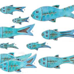 Ceramic Fish Wall Hanging Turquoise Textured Tile Art - 28cm/11 - thumbnail 3