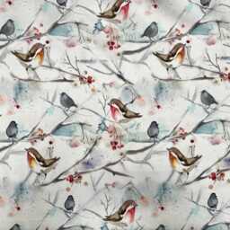 Voyage Maison Snowy Song Bird Drum Lampshade Ceiling Light/Table Lamp Pendant, Robin, Floral Watercolour Flowers Multicoloured - thumbnail 2