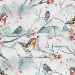 Voyage Maison Snowy Song Bird Drum Lampshade Ceiling Light/Table Lamp Pendant, Robin, Floral Watercolour Flowers Multicoloured - thumbnail 3