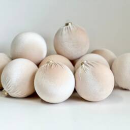 Beige Velvet Christmas Ornaments Set Of 12, Neutral 3 Or 4 Inch Baubles, Elegant Minimalist Holiday Tree Decor - thumbnail 3