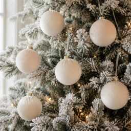 Beige Velvet Christmas Ornaments Set Of 12, Neutral 3 Or 4 Inch Baubles, Elegant Minimalist Holiday Tree Decor - thumbnail 4