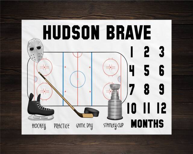 Hockey Milestone Blanket Monthly Growth Tracker Soft Fleece Sports Baby Shower Gift Newborn Watch Me Grow Boy - image 1