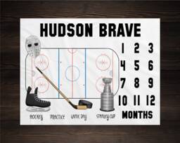 Hockey Milestone Blanket Monthly Growth Tracker Soft Fleece Sports Baby Shower Gift Newborn Watch Me Grow Boy - thumbnail 1