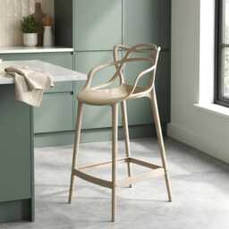 Beige Breakfast Bar Stool Masters Style Kitchen Counter Stools Pub Outdoor Cafe Plastic - thumbnail 2