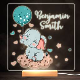 Elephant With Balloon Colourful Square Personalised Gift Led Lamp Night Light - Bedroom - thumbnail 1
