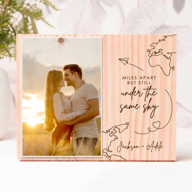 Personalized Long Distance Relationship Frame, Photo Gifts, Engraved Wood Gift To Couples, Picture Boyfriend - image 1