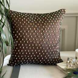 Brown Art Silk Sequin Embellished Abstract Pattern Modern Throw Pillow Cover - Persian Peacock - thumbnail 1