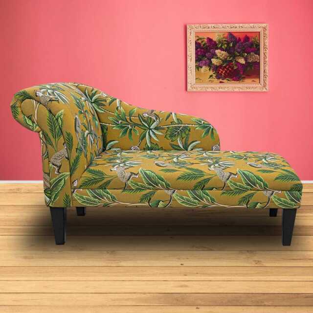 Tropical Jungle Chaise Longue - Mustard Yellow Monkey Print Sofa Upholstered Daybed British Handmade - image 1