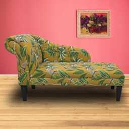 Tropical Jungle Chaise Longue - Mustard Yellow Monkey Print Sofa Upholstered Daybed British Handmade