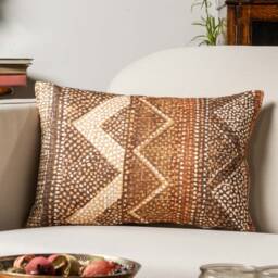 Aztec Stripe Boudoir Cushion Cover. Terracotta Red & Burnt Orange Geometric Zigzag Chevron Design. 17x12