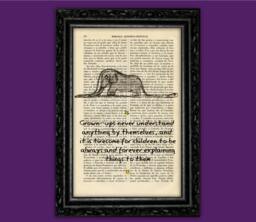 The Little Prince, Elephant in Hat - Book Art Print With Famous Quote On Vintage Dictionary Page Perfect For Nursery - 47-N??25 - thumbnail 1
