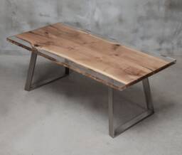 Custom Live Edge Table Made Of Oak Wood, Epoxy With Steel Legs, Uv Resin Table, Modern Dining River Industrial Table