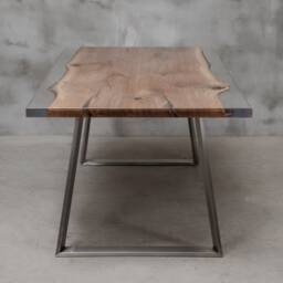 Custom Live Edge Table Made Of Oak Wood, Epoxy With Steel Legs, Uv Resin Table, Modern Dining River Industrial Table - thumbnail 2