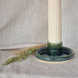 Dark Green Candlestick Set, Candle Gift Homeware, Boho Home Decor, Speckled Stick Holder - thumbnail 1