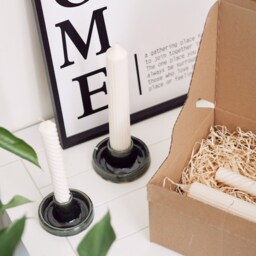 Dark Green Candlestick Set, Candle Gift Homeware, Boho Home Decor, Speckled Stick Holder - thumbnail 2