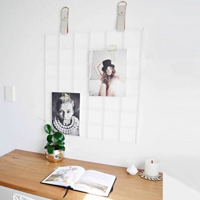 White Wire Wall Grid + Shelf, Free Clips, Mesh Memo Board, Notice Metal Grid, Noticeboard, Kitchen Memoboard, Moodboard, Clip - image 1