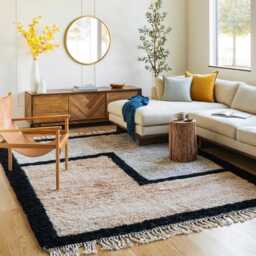 Moroccan Beige & Grey Berber Rug, Handwoven Wool Shag Rug With Geometric Shapes, Authentic Beni Ourain Style Carpet, Large 9x12 Area - thumbnail 2