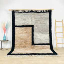 Moroccan Beige & Grey Berber Rug, Handwoven Wool Shag Rug With Geometric Shapes, Authentic Beni Ourain Style Carpet, Large 9x12 Area