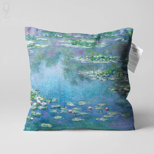 Monet Water Lilies Velvet Cushion Cover - Double Sided Art Pillow - image 1