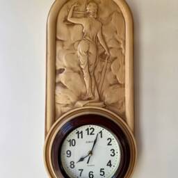 Wooden Carved Wall Clock Themis Greek Goddess, Rustic Home Decor - thumbnail 2