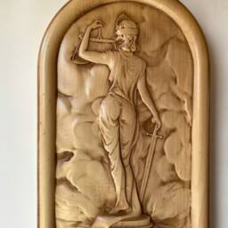 Wooden Carved Wall Clock Themis Greek Goddess, Rustic Home Decor - thumbnail 3