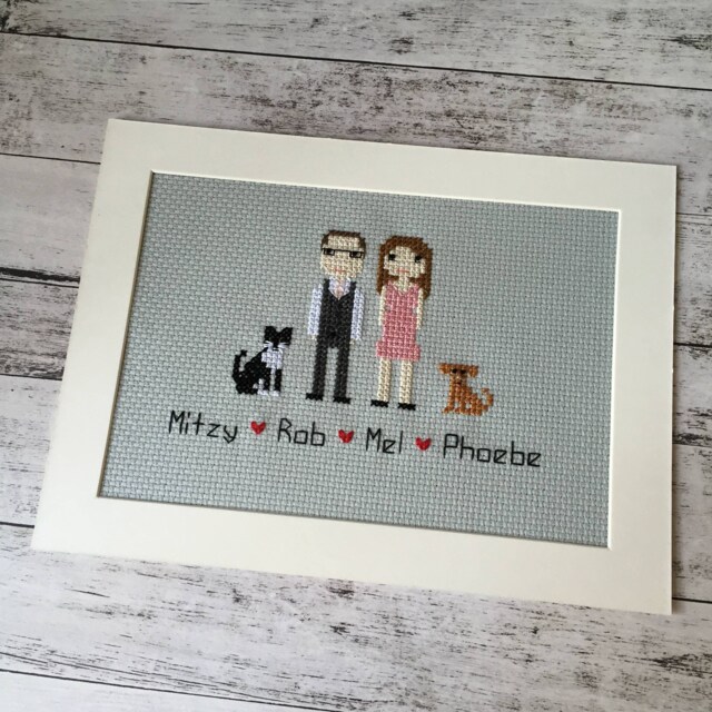 Personalised Custom Grandparent Gift Portrait Wall Art - Nan Nana Nanna Nanny Grandma Grandmother Mamgu Cross Stitch Pixel People - image 1