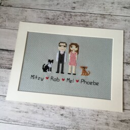 Personalised Custom Grandparent Gift Portrait Wall Art - Nan Nana Nanna Nanny Grandma Grandmother Mamgu Cross Stitch Pixel People - thumbnail 1