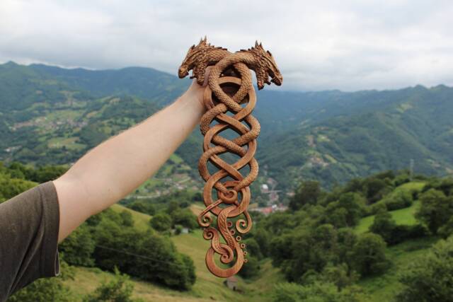 Norse Dragon Wood Carving - Rustic Nordic Wall Art - image 1