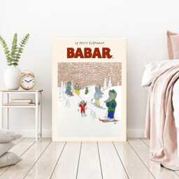 Babar The Elephant Ski, Nursery Wall Art, Retro Kids, Kids Room Genre Neutral Baby Illustration Art Print - thumbnail 2