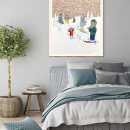 Babar The Elephant Ski, Nursery Wall Art, Retro Kids, Kids Room Genre Neutral Baby Illustration Art Print - thumbnail 3
