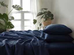 Navy Linen Sheet Set 1 Flat & Fitted 2 Pillowcases Stonewashed 100% Flax Linen Set