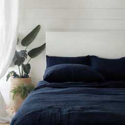 Navy Linen Sheet Set 1 Flat & Fitted 2 Pillowcases Stonewashed 100% Flax Linen Set - thumbnail 4