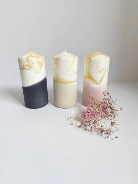 Bio Dip Dye Block Candle/Pillar Xl 15 cm Gold Palm Oil Free - image 1