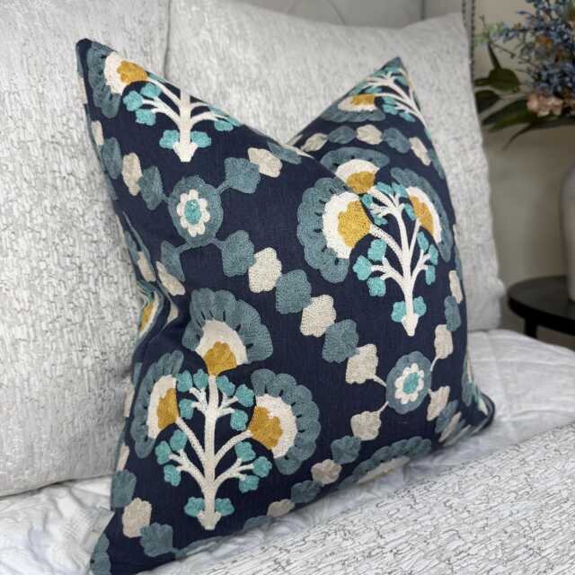 Navy Floral Trellis Cushion Cover 16 - image 1