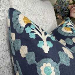 Navy Floral Trellis Cushion Cover 16 - thumbnail 2