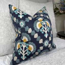 Navy Floral Trellis Cushion Cover 16 - thumbnail 1