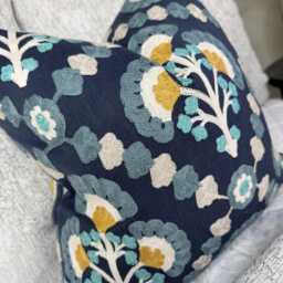 Navy Floral Trellis Cushion Cover 16 - thumbnail 4