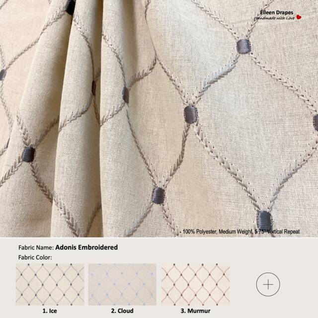 Adonis Embroidered 5 Colors Lattice Scrollwork Ogee Natural Polyester Curtain, Valance Pleated, Lined Drapery Panel Offered As Upgrades - image 1