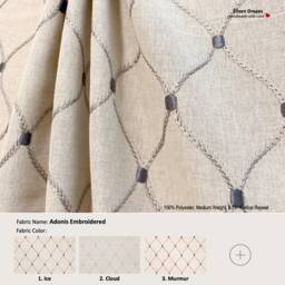 Adonis Embroidered 5 Colors Lattice Scrollwork Ogee Natural Polyester Curtain, Valance Pleated, Lined Drapery Panel Offered As Upgrades - thumbnail 1