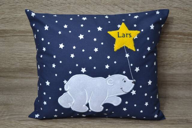 Polar Bear Pillow, Polar Pillow With Name, Birth Bear, Name Baptism Handmade - image 1