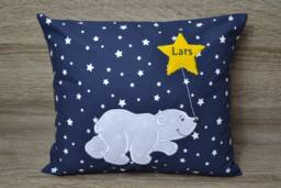 Polar Bear Pillow, Polar Pillow With Name, Birth Bear, Name Baptism Handmade - thumbnail 1