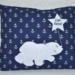 Polar Bear Pillow, Polar Pillow With Name, Birth Bear, Name Baptism Handmade - thumbnail 2