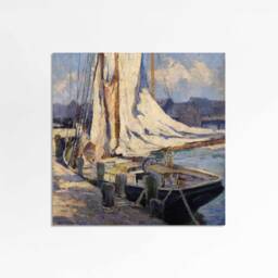 Gloucester Wharf - Vintage Art Oil Painting Sailboat Ocean Nautical Theme New England Print Sizes Square 8x8 10x10 16x16 - thumbnail 2