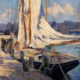 Gloucester Wharf - Vintage Art Oil Painting Sailboat Ocean Nautical Theme New England Print Sizes Square 8x8 10x10 16x16 - thumbnail 3